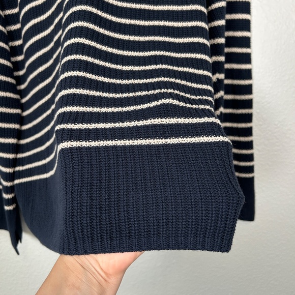J. Crew women size XL relaxed collared sweater navy stripe cotton preppy - Picture 11 of 14